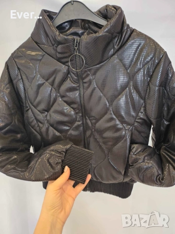 Черно дамско яке с лъсакав ефект, снимка 3 - Якета - 52388220