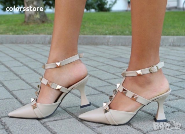 Сандали на ток - бежови - V700, снимка 2 - Сандали - 41688778