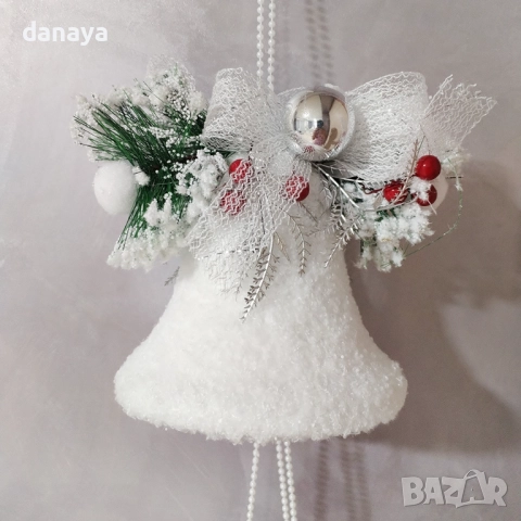 6247 Голяма висяща коледна украса Бели камбанки, 100 см, снимка 4 - Декорация за дома - 52740271