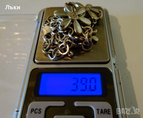 Сребърно колие 925,циркони,цветя,39 грама. , снимка 8 - Колиета, медальони, синджири - 50594336