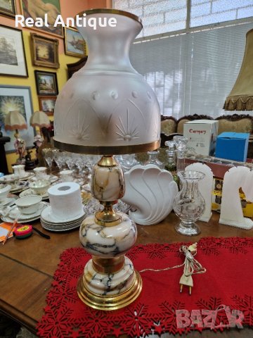 Уникална антикварна белгийска нощна лампа бронз и цветен мрамор , снимка 1 - Антикварни и старинни предмети - 41978379