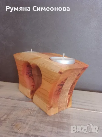 Дървен свещник , снимка 3 - Декорация за дома - 48753940