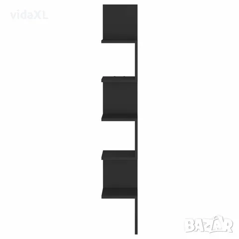 vidaXL Стенен ъглов рафт, черен, 20x20x127,5 см, инженерно дърво, снимка 6 - Ракли - 56147781