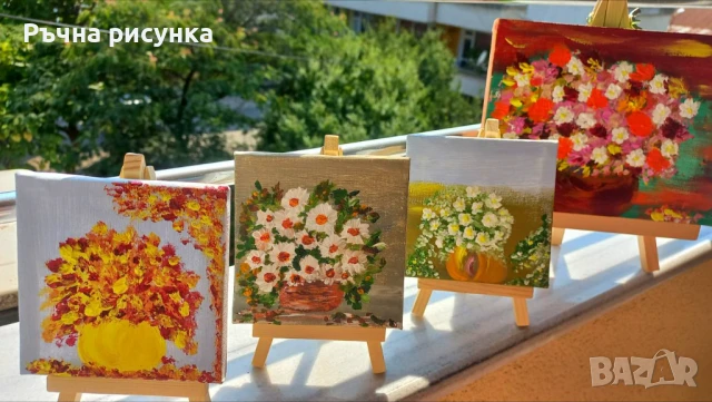 Малки рисувани картини с природа и море със статив , снимка 9 - Декорация за дома - 44423656