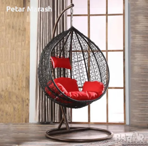 Висящ Ратанов Стол – ГОЛЯМА Градинска Люлка Водоустойчива в 4 Цвята, снимка 5 - Столове - 50365625