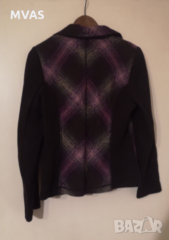 Ново вълнено сако S 36 дамско виолетово с черно есенна връхна дреха, снимка 2 - Сака - 35776877
