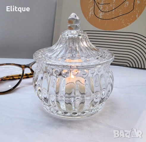 Стъклена захарница с капак