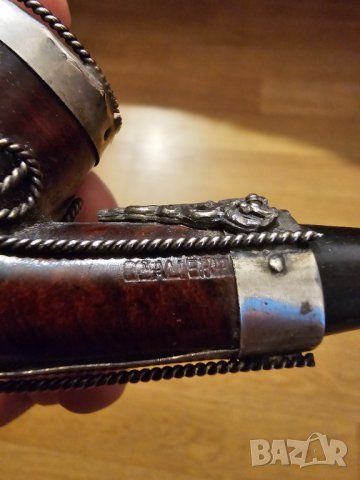 Красива Старинна колекционерска лула за пушене от бриар с  бронзова лъвска глава и бронзови орнамент, снимка 6 - Лули - 41794920