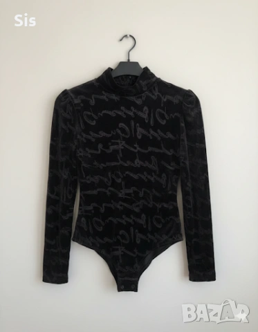 Дамско черно боди с надписи -Guess