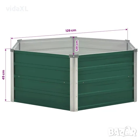 vidaXL Повдигната леха, 129x129x45 см, поцинкована стомана, зелена, снимка 5 - Саксии и кашпи - 56147604