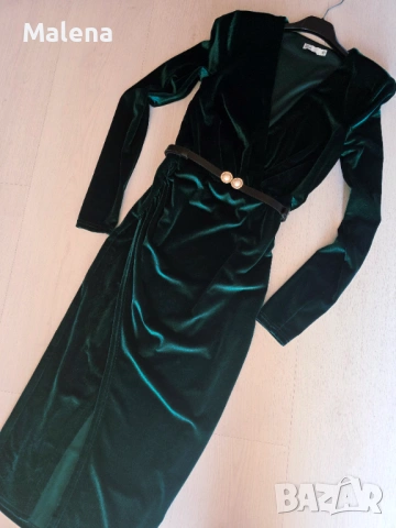 Елегантна рокля в зелено, снимка 3 - Рокли - 53674589