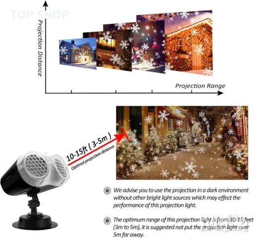 ROVLAK Коледна вътрешна и външна лампа за проектор снежинка за коледни партита, с дистанционно, снимка 6 - Лампи за стена - 48508301