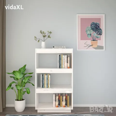 vidaXL Библиотека/разделител за стая, бяла, 60x35x103 см, бор масив, снимка 3 - Шкафове - 56148061
