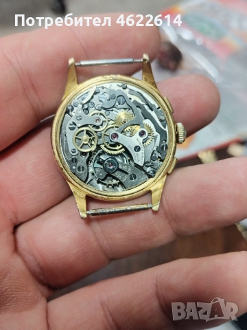 ПОЗЛАТЕН ШВЕЙЦАРСКИ ЧАСОВНИК ХРОНОГРАФ - B. W. C. 17 КАМЪКА , снимка 4 - Мъжки - 53657422