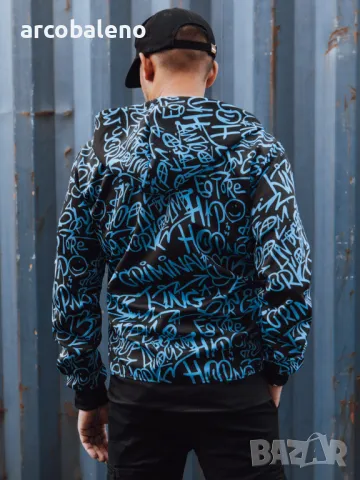 Мъжки суичър с щампа с качулка и цип , снимка 3 - Суичъри - 47826477