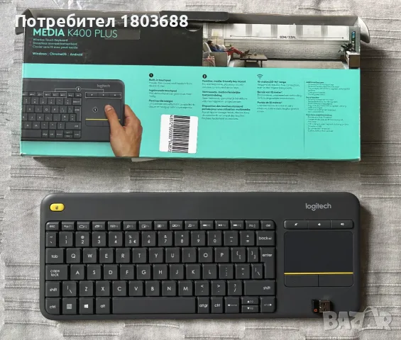 Клавиатура LOGITECH K400 PLUS BLACK, снимка 3 - Клавиатури и мишки - 56133896
