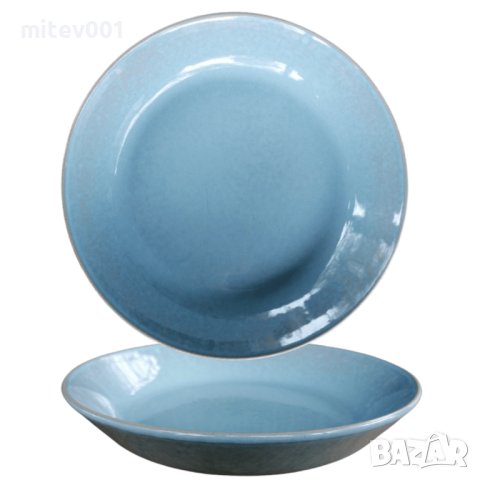 Промо пакет 6 бр. Порцеланова чиния дълбока, синя 24 см. внос Португалия, преоценка, снимка 2 - Чинии - 41363421