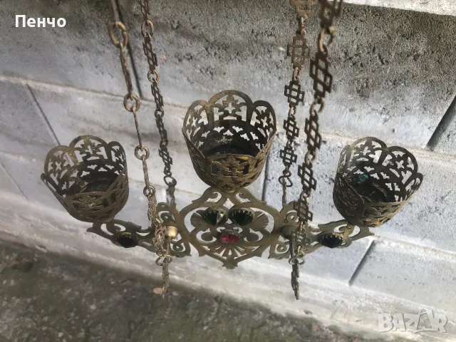 старо възрожденско, тройно кандило, снимка 3 - Антикварни и старинни предмети - 54955287