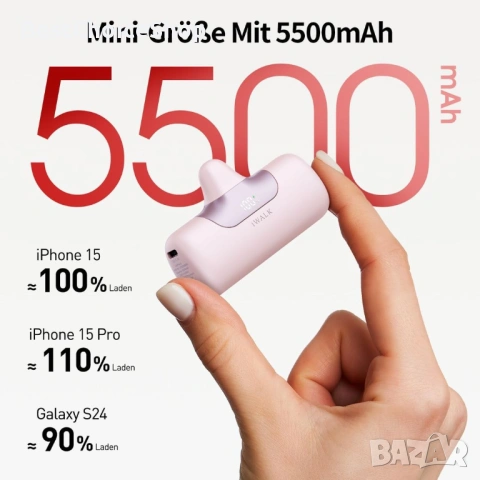 iWALK LinkPod 5 – преносима батерия 5500 mAh (Power Bank) за iPhone – розов цвят, снимка 7 - Външни батерии - 53376472