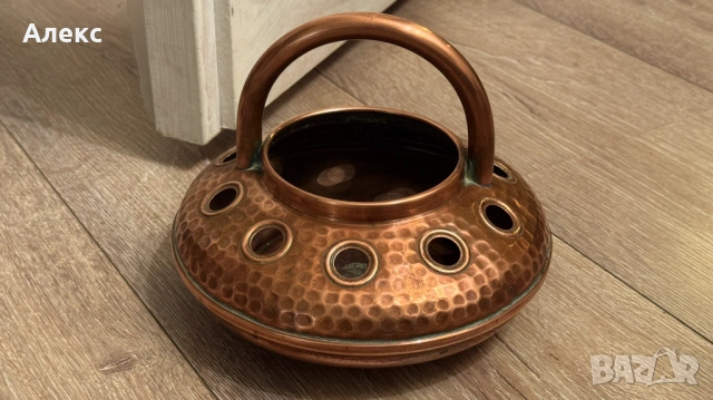 Френска медна кошница, маркирана, 1970г, снимка 2 - Антикварни и старинни предмети - 53307434