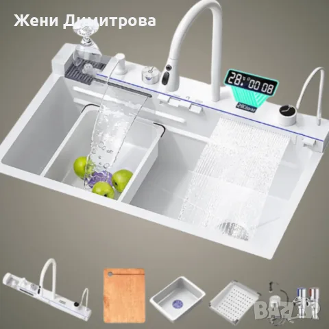 Умна кухненска мивка с изтеглящ се кран - LED дисплей, водопад и филтрирана вода, снимка 8 - Мивки - 56119795