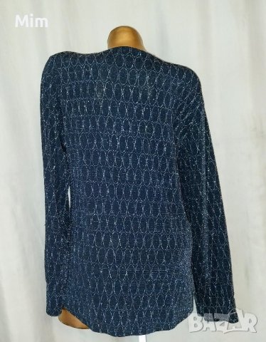 L/XL Черна еластична блуза със сребрист брокат , снимка 3 - Блузи с дълъг ръкав и пуловери - 44363400