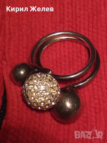 СТАР СРЕБЪРЕН ВИНТИДЖ ТОПЧЕСТ АРТ ДИЗАЙНЕРСКИ ПРЪСТЕН с БЯЛ ЕМАЙЛ и КРИСТАЛЧЕТА 19446