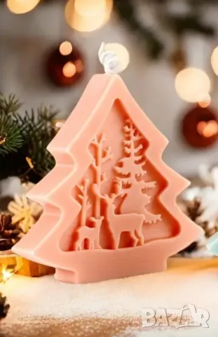 Молд елха с елени за свещи , снимка 2 - Форми - 50238370