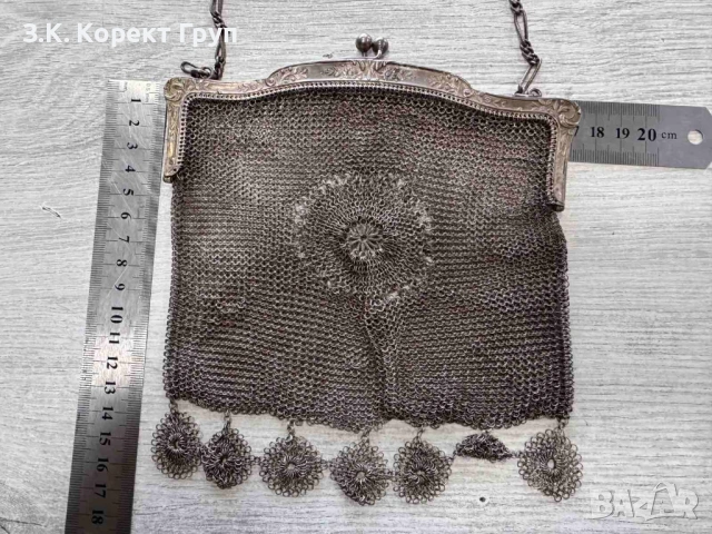 Старинна сребърна чантичка с портмоне проба 800, снимка 5 - Бижутерийни комплекти - 53258323