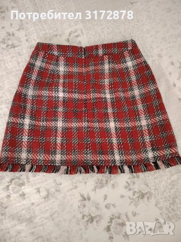 Карирана пола от туид с ресни, снимка 2 - Поли - 47999781