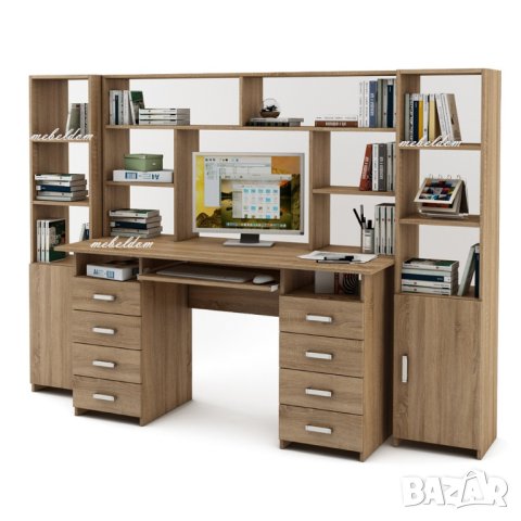 Бюро 143см. с надстройка,8 чекмеджета,клавиатура и 2 етажерки с плавни врати(код-0926), снимка 2 - Бюра - 41103344