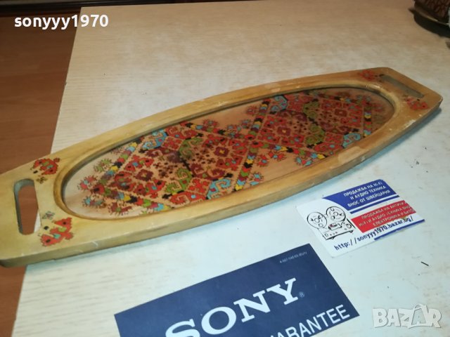 РЕТРО ПОДНОС ДЪРВО И СТЪКЛО 44Х15СМ 2806231700, снимка 2 - Антикварни и старинни предмети - 41385092