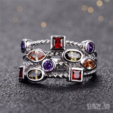 Дамски многоцветен пръстен с циркони, снимка 2 - Пръстени - 41865061