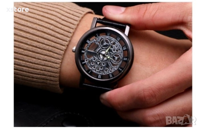 Изискан прозрачен мъжки ръчен часовник с кварцов механизъм и к. каишка, снимка 10 - Мъжки - 52793849