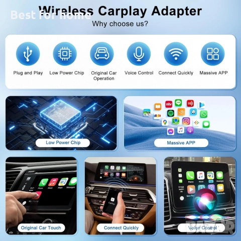 PAUNEZUEL Безжичен CarPlay адаптер за iPhone - Bluetooth адаптер за OEM, снимка 2 - Аксесоари и консумативи - 52962987