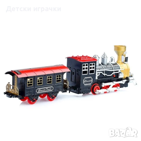 Влак локомотив пушещ с вагон, със звуци и светлини , снимка 3 - Влакчета, самолети, хеликоптери - 52667902