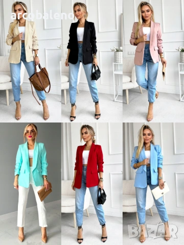 Елегантно дамско сако с драпирани ръкави, модерно и стилно, 10цвята 