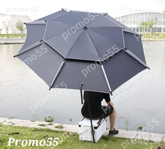 Чадър за Риболов 220см. Плажен Чадър Двоен Покрив, Стабилност при Вятър, снимка 6 - Екипировка - 50386408