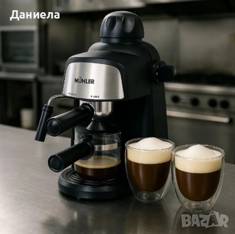 Комплект еспресо машина MUHLER MCM-33 + 2 стъклени чаши Luigi Ferrero Caffeina 80ml FR-8012 ПОДАРЪК, снимка 7 - Кафемашини - 51624412