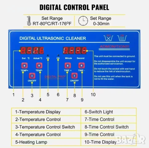 Ултразвукова дигитална почистваща вана  22 Литра / 40 kHz, снимка 4 - Други инструменти - 50498071