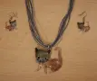 Комплект розови обеци и гердан с коте, снимка 2