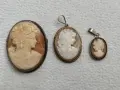 Лот от 3 стари винтидж камеи от естествена раковина и сребро, снимка 2