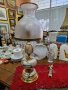 Уникална антикварна белгийска нощна лампа бронз и цветен мрамор 