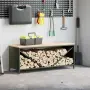 vidaXL Стойка за дърва за огрев с дървена горна част маслиненозелена, снимка 2