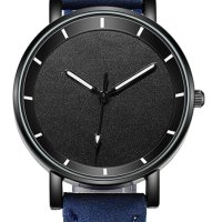 Елегантен нов дамски ръчен часовник с кожена каишка в син цвят., снимка 1 - Дамски - 44411260