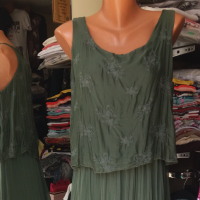 Зелена дълга рокля с дантелена платка в горната част, снимка 2 - Рокли - 36361002