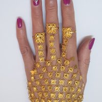 Златна ръкавица  и обеци сет-14К, снимка 2 - Обеци - 44384615