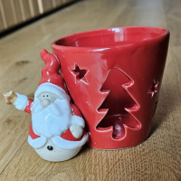 Свещник керамичен Коледен + Свещ дядо Коледа + късметче, снимка 3 - Декорация за дома - 44808998