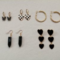 Комплект 5 чифта дамски обеци с пеперуди, сърца, халки и черни кристали , снимка 10 - Обеци - 42048711