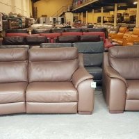 Италиански кожен диван тройка и фотьойл с релаксиращ механизъм, снимка 1 - Дивани и мека мебел - 39329001